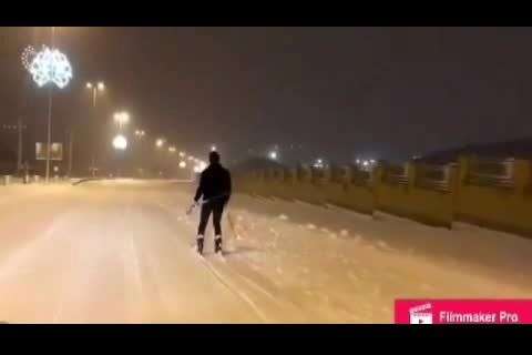 ببینید | اسکی شبانه در خیابان‌های تبریز