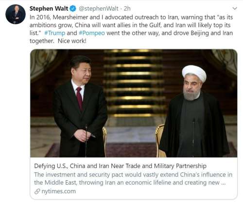 والت: مسیر ترامپ، ایران و چین را در کنار یکدیگر قرار داد
