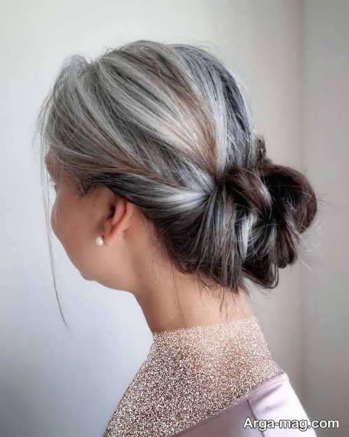شینیون موی خاکستری با انواع استایل های ساده و مجلسی