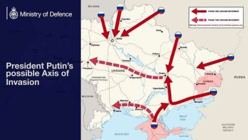 انتشار نقشه احتمالی حمله روسیه به اوکراین توسط انگلیس