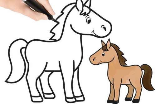 آموزش ویدئویی نقاشی اسب کودکانه با ظاهر فانتزی