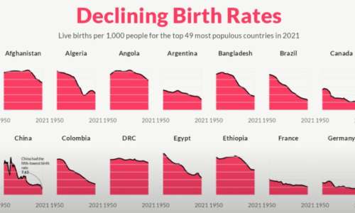 نمودار نرخ زاد و ولد در ۴۹ کشور پرجمعیت جهان از ۱۹۵۰ تا ۲۰۲۱