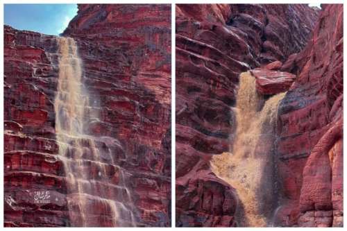 تصاویر زیبا و جدید از جاری شدن آبشار از کوه های ابرشهر نئوم عربستان + ویدئو