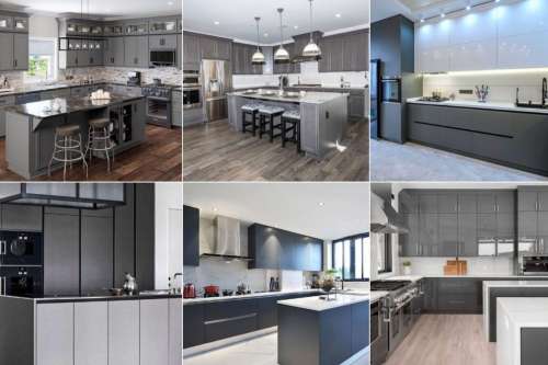 ۴۲ مدل طراحی کابینت آشپزخانه با تم طوسی مناسب منازل با دیزاین مدرن